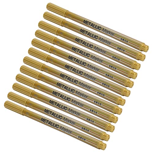 Hztyyier Metallic Marker Stift Set Feiner Punkt Permanent Tintenkunstzubehör Zum Zeichnen von Malerei Schreiben, Erwachsene Basteln 12pcs/Box (GOLD) von Hztyyier