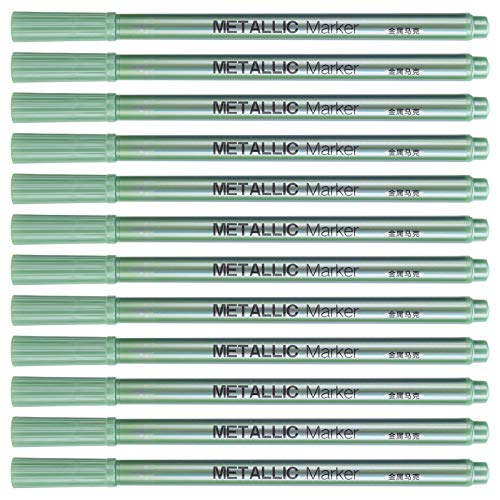 Hztyyier Metallic Marker Stift Set Feiner Punkt Permanent Tintenkunstzubehör Zum Zeichnen von Malerei Schreiben, Erwachsene Basteln 12pcs/Box (GREEN) von Hztyyier
