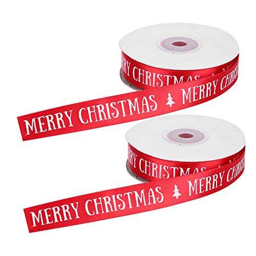 Hztyyier Polyester Weihnachtsbänder Roll, Klassiker Im Klassiker mit Gurting Dekoration, 2 Roll -Satin -Band von Hztyyier