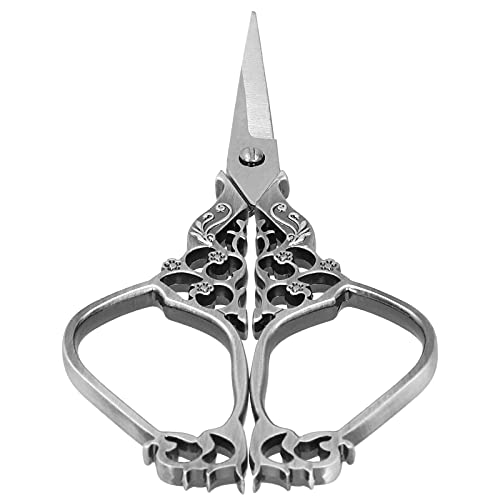 Hztyyier Stickerei Vintage Scissors für DIY -Nähwerkzeuge, Kleine und Leichte Schere für die Kollektion von Seemann und Antiquitäten, Klassisches Pflaumendesign (Silber grau) von Hztyyier