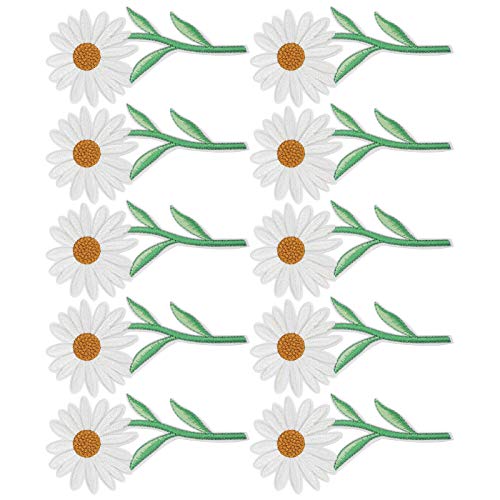 Hztyyier Weiße Gänseblümchen -Stoffflecken Süßes Blumeneisen auf Transfer Applikationen für DIY -Kleidung Reparaturen, 10 Prozent für Hemden Taschen Kissen Kissen von Hztyyier