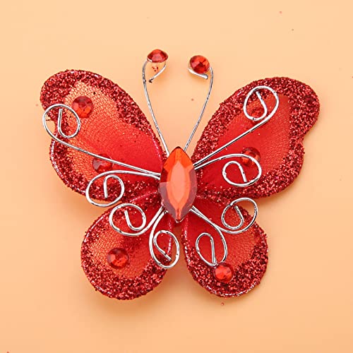 Hztyyier Weißer Netzdraht Glitzer Schmetterling Hochzeitsfeier Kleidungsdekoration DIY -Vorräte für Kleidung, Hochzeit oder Andere Festivals (Rot) von Hztyyier