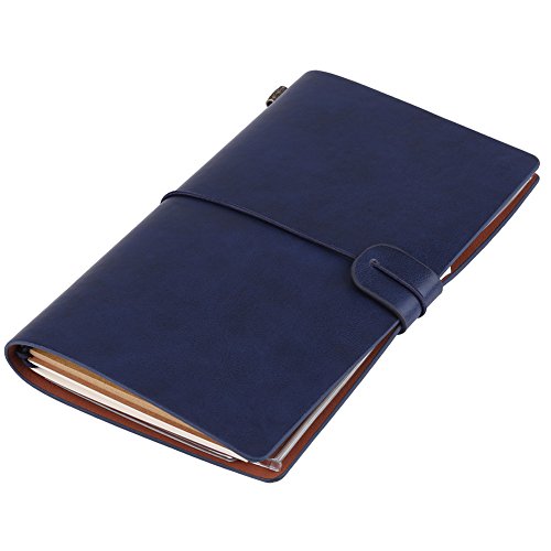 Klassische Reisenotizbuch PU Leder personalisierte Journal Tagebuch nachfüllbare Notizblock für Männer Frauen 5 Farben optional(Dunkelblau) von Hztyyier