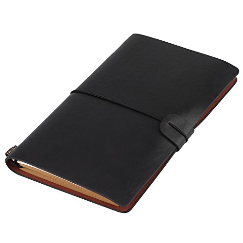 Klassische Reisenotizbuch PU Leder personalisierte Journal Tagebuch nachfüllbare Notizblock für Männer Frauen 5 Farben optional(Schwarz) von Hztyyier