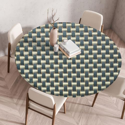 I Base 3D Elastische Runde Tischdecke Holzdruck-Anti-Tear Wischbare rutschfeste Rund Tischdecken Abwaschbar Abwischbar Tischtuch FüR Dekoration Kaffee Garten Party (Braunes Stricken,100cm) von I Base