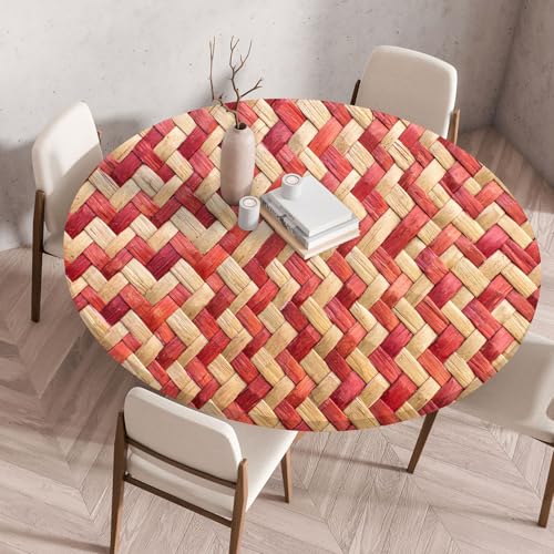 I Base 3D Elastische Runde Tischdecke Holzdruck-Anti-Tear Wischbare rutschfeste Rund Tischdecken Abwaschbar Abwischbar Tischtuch FüR Dekoration Kaffee Garten Party (Farbbearbeitung,100cm) von I Base