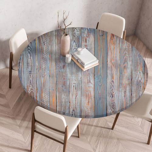 I Base 3D Elastische Runde Tischdecke Holzdruck-Anti-Tear Wischbare rutschfeste Rund Tischdecken Abwaschbar Abwischbar Tischtuch FüR Dekoration Kaffee Garten Party (Graues Holz,90cm) von I Base