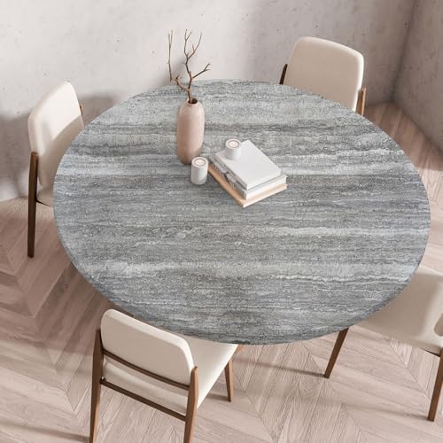 I Base 3D Elastische Runde Tischdecke Holzdruck-Anti-Tear Wischbare rutschfeste Rund Tischdecken Abwaschbar Abwischbar Tischtuch FüR Dekoration Kaffee Garten Party (Graues Muster,100cm) von I Base