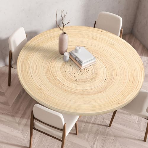 I Base 3D Elastische Runde Tischdecke Holzdruck-Anti-Tear Wischbare rutschfeste Rund Tischdecken Abwaschbar Abwischbar Tischtuch FüR Dekoration Kaffee Garten Party (Holz,90cm) von I Base