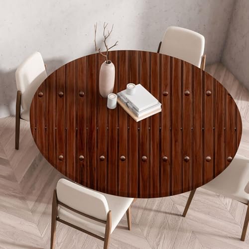 I Base 3D Elastische Runde Tischdecke Holzdruck-Anti-Tear Wischbare rutschfeste Rund Tischdecken Abwaschbar Abwischbar Tischtuch FüR Dekoration Kaffee Garten Party (Mahagoni,130cm) von I Base