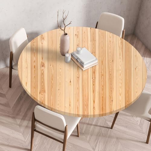 I Base 3D Elastische Runde Tischdecke Holzdruck-Anti-Tear Wischbare rutschfeste Rund Tischdecken Abwaschbar Abwischbar Tischtuch FüR Dekoration Kaffee Garten Party (Protokollbilder,90cm) von I Base