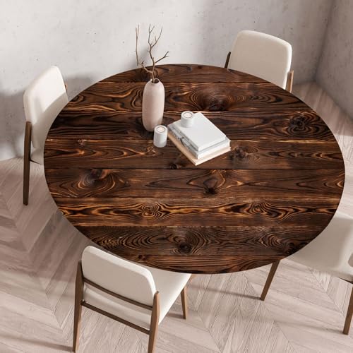 I Base 3D Elastische Runde Tischdecke Holzdruck-Anti-Tear Wischbare rutschfeste Rund Tischdecken Abwaschbar Abwischbar Tischtuch FüR Dekoration Kaffee Garten Party (Protokollfarbe,130cm) von I Base