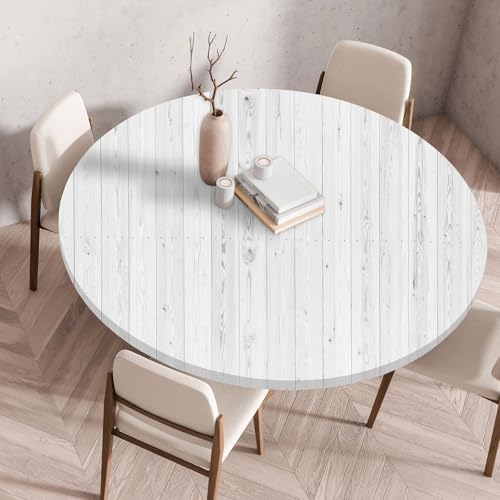 I Base 3D Elastische Runde Tischdecke Holzdruck-Anti-Tear Wischbare rutschfeste Rund Tischdecken Abwaschbar Abwischbar Tischtuch FüR Dekoration Kaffee Garten Party (Weiß 2,130cm) von I Base