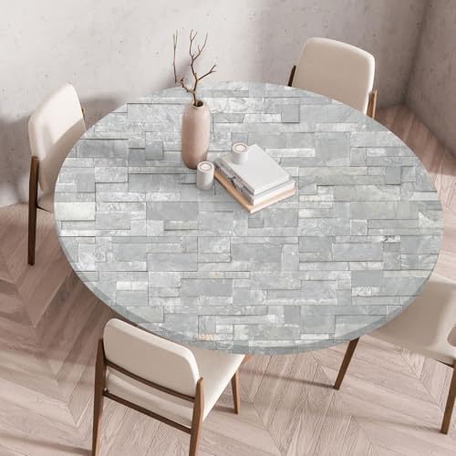 I Base 3D Elastische Runde Tischdecke Holzdruck-Anti-Tear Wischbare rutschfeste Rund Tischdecken Abwaschbar Abwischbar Tischtuch FüR Dekoration Kaffee Garten Party (grau,80cm) von I Base