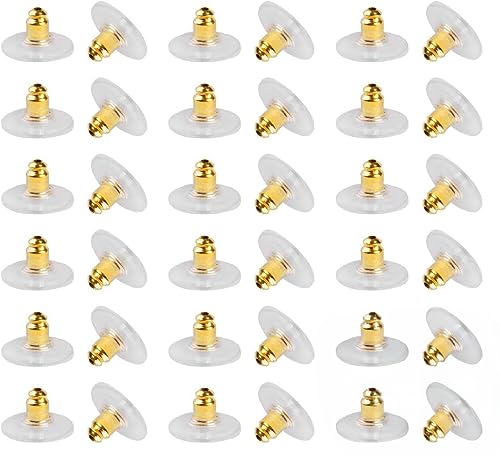 I Jewels 50 Stück goldene Kugel-Ohrring-Verschlüsse – sichere und bequeme Ohrring-Verschlüsse mit Silikon-Pad und Gummistopfen für Ohrstecker – Golden von I Jewels