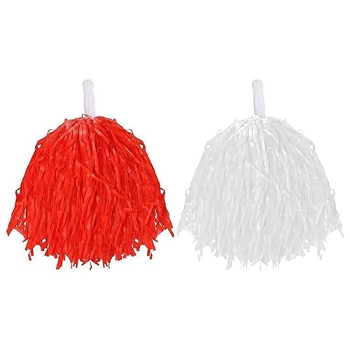 Cheerleader-Pompoms für Kinder und Erwachsene, leicht, mit Griffen, Rot / Weiß Cheerleader-Pompoms für Kinder und Erwachsene, leicht, mit Griffen, Rot / Weiß von I LOVE FANCY DRESS
