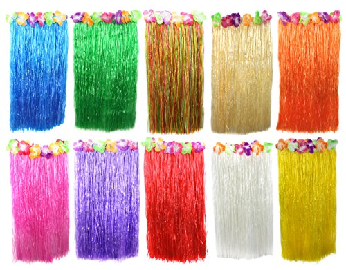 Langer hawaiianischer Hula-Rock, 80 cm, mit Blumen am Bund, Luau-Kostüm für Strandpartys Langer hawaiianischer Hula-Rock, 80 cm, mit Blumen am Bund, Luau-Kostüm für Strandpartys von I LOVE FANCY DRESS