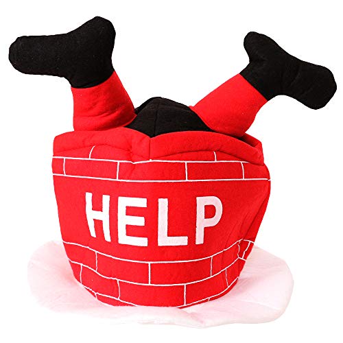 Weihnachtsmütze, Accessoire für Erwachsene, roter Kamin-Hut mit baumelnden Beinen und Aufschrift "Hilfe" – lustiges Accessoire für Herren und Damen (1 Stück) von I LOVE FANCY DRESS