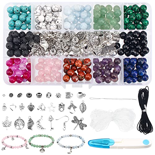 I LOVE MOM 8mm Schmuck Selber Machen Set, Runde Natürliche Edelsteine Perlen, Armbänder Selber Machen Glasperlen zum Auffädeln Perlen Set für Armbänder, Schmuckherstellung von I LOVE MOM
