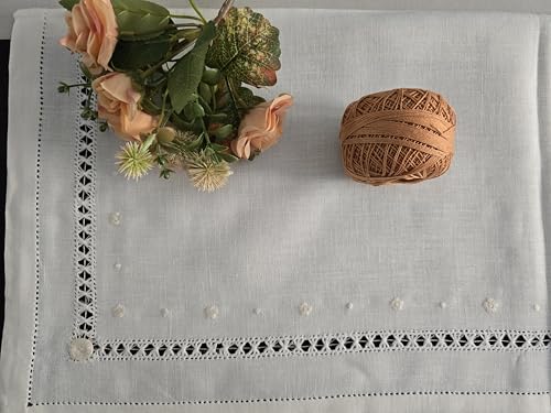Tischdecke handbestickt, reines Leinen, Stickerei, Lilie, 6 Plätze, keine Servietten von I MAESTRI DEL RICAMO