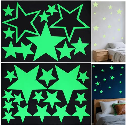 IANFAN 27 Stück Leuchtende Stern Aufkleber, 3 Größen Leuchtsterne Kinderzimmer Leuchtsterne Selbstklebend Leuchtende Sterne für Kinderzimmer für Wände und Decken Deko von IANFAN