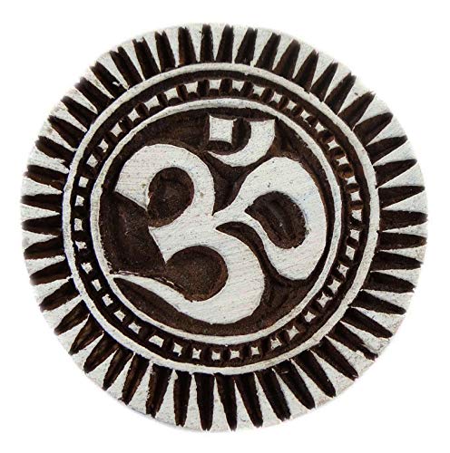 IBA Indianbeautifulart Om Muster-Drucken-Blucke aus Holz Stempel Auf Stoff Sari Border Bekleidung Kunst Indien von IBA Indianbeautifulart