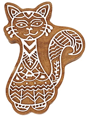 IBA Indianbeautifulart Textildruck Block Katze handgeschnitzt Holzstempel Holzblock Druck Textilstempel fur Stoff/Topferblocke - 12,7 cm von IBA Indianbeautifulart