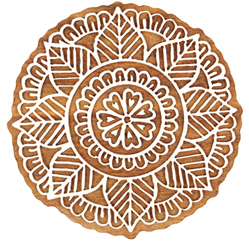 IBA Indianbeautifulart Textildruck Block Mandala handgeschnitzt Holzstempel Holzblock Druck Textilstempel fur Stoff/Topferblocke - 10,2 cm von IBA Indianbeautifulart