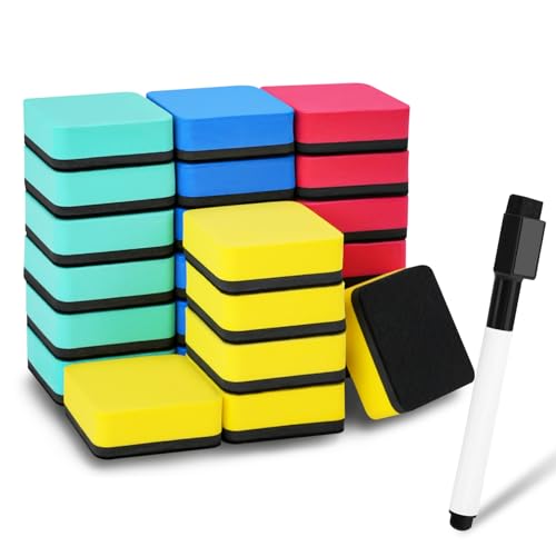25PCS Bunte magnetische Whiteboard Radiergummi Set, IBEQUEM Dry Erase Whiteboard Cleaner mit dicken Filz-Pad, Schwamm Radiergummi für Büro, Schule Klassenzimmer, Home Note Taking (1.97*1.97*0.79in) von IBEQUEM