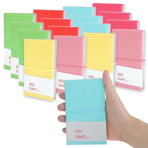 IBEQUEM 16 Stück Smiley Notizbuch, Candy Farben Tagebuch Mini Notebook mit Gummiband für Reisen Haus Schule Büro, niedlich dicke glatte kleine Notizblock für Erwachsene Kind Kinder Mädchen schreiben von IBEQUEM