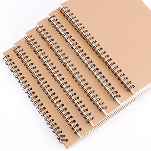 IBEQUEM 6 Stück Spirale Notizblock, A5 Kraftpapiereinband Notizbuch, 120 Seiten / 60 Blätter, 21 x 14,5cm Innenpapier, geeignet für Schüler, Zeichnen, Tagebuch, Bürobedarf von IBEQUEM