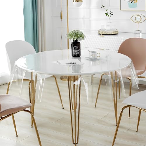 IBEQUEM Klar PVC Tischdecke, Wasserdicht/Öl Beweis Heavy Duty Transparent Tischabdeckung, Dickes Kunststoff abwischbar Rechteck Tischschutz für Esstisch Küche Picknick (Runde-140) von IBEQUEM