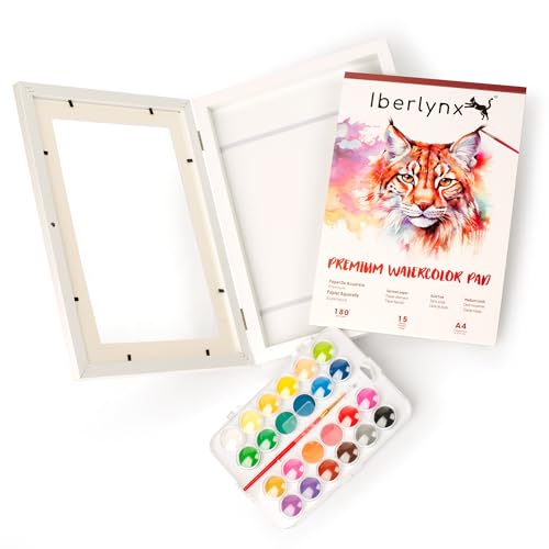 IBERLYNX Kinderzeichnungsrahmen mit Aquarellpapierblock A4 und Farbpalette auf Wasserbasis von IBERLYNX