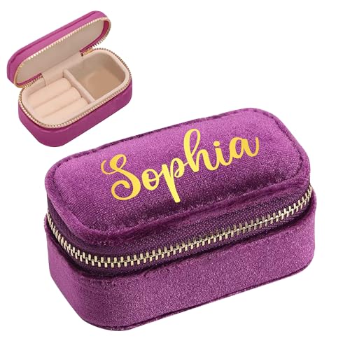 IBLUCTRY Personalisierte Mini-Schmuckschatulle aus Samt für Damen, individueller Namen, Reise-Schmuck-Organizer, tragbare Mini-Aufbewahrungsbox für Ringe, Halsketten, Ohrringe, Hochzeitsantrag IBLUCTRY Personalisierte Mini-Schmuckschatulle aus Samt für Damen, individueller Namen, Reise-Schmuck-Organizer, tragbare Mini-Aufbewahrungsbox für Ringe, Halsketten, Ohrringe, Hochzeitsantrag von IBLUCTRY