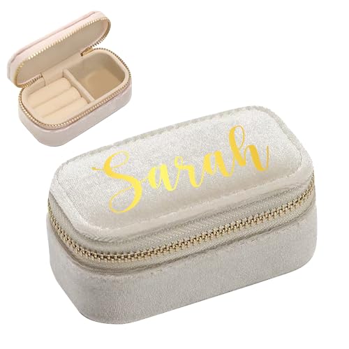 IBLUCTRY Personalisierte Mini-Schmuckschatulle aus Samt für Damen, individueller Namen, Reise-Schmuck-Organizer, tragbare Mini-Aufbewahrungsbox für Ringe, Halsketten, Ohrringe, Hochzeitsantrag IBLUCTRY Personalisierte Mini-Schmuckschatulle aus Samt für Damen, individueller Namen, Reise-Schmuck-Organizer, tragbare Mini-Aufbewahrungsbox für Ringe, Halsketten, Ohrringe, Hochzeitsantrag von IBLUCTRY