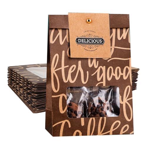 20 Stück Kleine Kekstüten Keksbeutel mit Fenster, Papiertüten mit Verschlussclips Kraftpapier Tüten Zuhause Backen Backbeute Papier Brotbeutel für Gebäck Süßigkeiten Geschenktüte Verpackung von IBLUELOVER