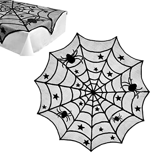 IBUGER Tischdecke aus Spinnennetz-Spitze | Tischdecke aus Spinnennetz-Spitze | Schwarze Spinnennetz-Spitzen-Tischdecke, Festliche Party-Halloween-Zubehör von IBUGER