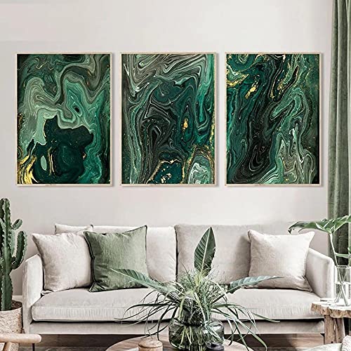 Abstrakte Malerei Golden Smaragdgrün Marmor Flow Poster Leinwand Wand Kunstdruck Nordic Home Decor Wohnzimmer Sofa Wandbild Bild Ungerahmt-50x70cmx3 von IBUKHSDGYIFH