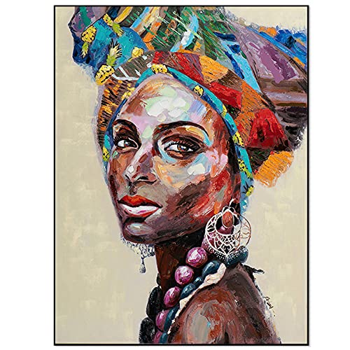 Afrikanischer Stamm Frau Leinwand Ölgemälde Aquarell Graffiti Turban Mädchen Figur Poster Wohnzimmer Wandkunst Dekoratives Bild Ungerahmt-50x70cm von IBUKHSDGYIFH