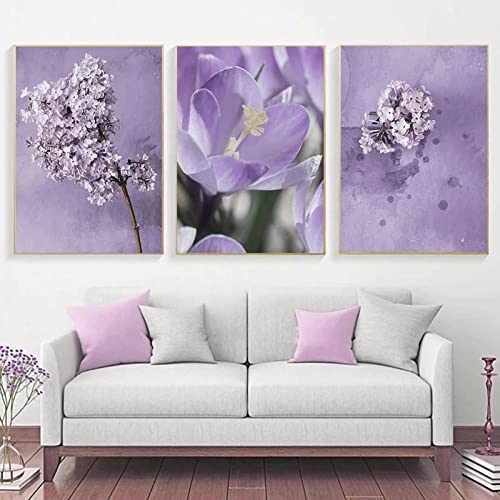 Lavendel Einfache Lila Blume Leinwand Malerei Kunst Poster Wandmalerei Modern Für Zuhause Wohnzimmer Dekoration Ungerahmt-50x70cmx3 von IBUKHSDGYIFH