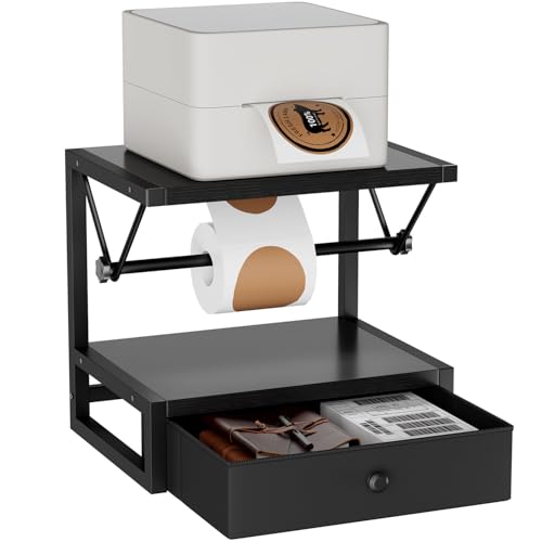 IBUYKE Etikettenhalter für Rollen und Fan-Fold-Etiketten, Holz Thermal Shipping Etikettenständer mit Schublade Desktop Druckerhalter für Zuhause, Büro, Kleinunternehmen TPS003B von IBUYKE