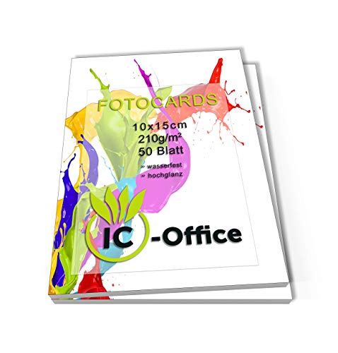 100 Blatt IC-Office Premium Fotopapier Fotocards 10x15 cm 210g / m² weiß, hochglänzend, wasserfest, glossy 1-seitig beschichtet von IC-Office