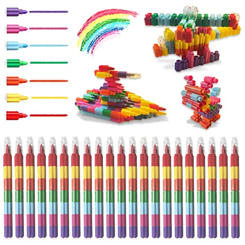 ICEPAPA, 21 Stück Wachsmalstifte, Stapelbare stifte kinder mitgebsel, ideal als Mitgebsel Kindergeburtstag, Give aways kindergeburtstag oder kleine geschenke für kinder(7 Farben in 1) von ICEPAPA