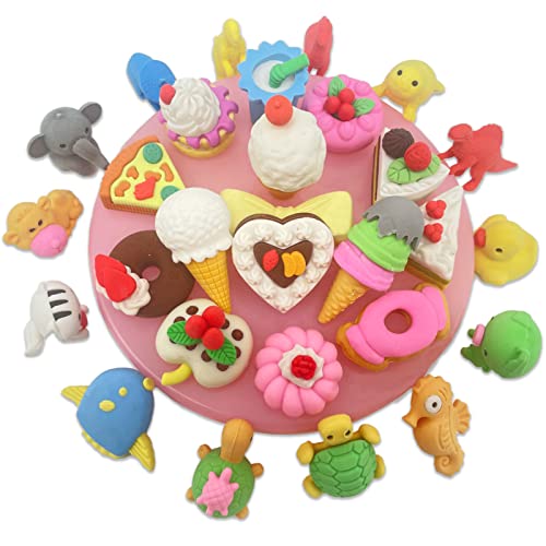 ICEPAPA, 28 Kawaii Radiergummi kinder, darunter 14 Tier Radiergummi und 14 Nachspeisen Radiergummi für give aways Kindergeburtstag, radiergummi kinder mitgebsel, und kleine Geschenke für Schüler von ICEPAPA