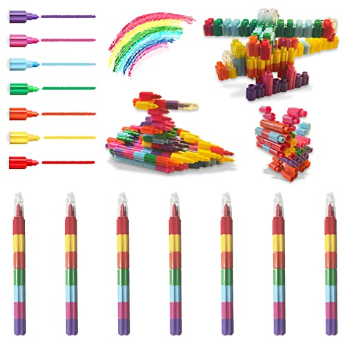 ICEPAPA, 7 Stück Wachsmalstifte, Stapelbare stifte kinder mitgebsel, ideal als Mitgebsel Kindergeburtstag, Give aways kindergeburtstag oder kleine geschenke für kinder(7 Farben in 1) von ICEPAPA