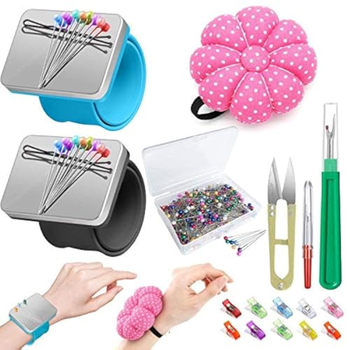 ICNOW Nähnadel-Kissen-Set, 2 x magnetische Armbandkissen und Kürbis-Handgelenknadelkissen, Nadelkissen, 200 x Quiltnadeln, 10 x Nähklammern, 2 x Nahttrenner, Nähschere ICNOW Nähnadel-Kissen-Set, 2 x magnetische Armbandkissen und Kürbis-Handgelenknadelkissen, Nadelkissen, 200 x Quiltnadeln, 10 x Nähklammern, 2 x Nahttrenner, Nähschere von ICNOW