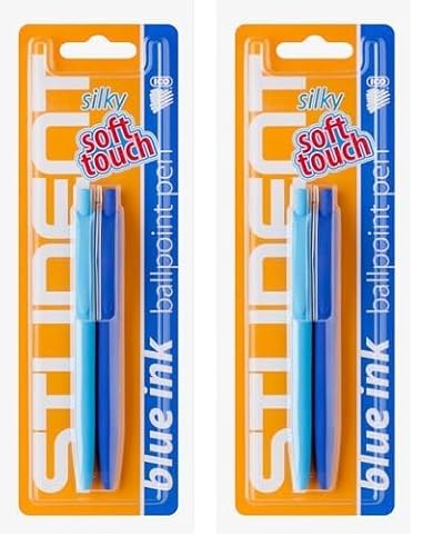 ICO Druckkugelschreiber Classic Gelschreiber Kugelschreiber STUDENT SOFT-TOUCH/ 2 Stück/Loch zum Aufhängen Blister/das Büro Vorschule und Schule/Mischfarben/Silikonhülle (Packung mit 2) von ICO