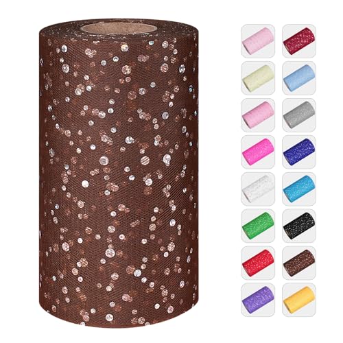 Glitzer-Tüll-Rollen, 1,8 m x 45,7 m, Pailletten-Tüll-Netzstoff für Tutu-Röcke, Nähen, Geburtstag, Hochzeit, Party-Dekoration (braun) von ICOSHOW