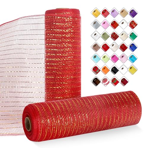 ICOSHOW 2 Rollen Netzband für Kränze, 25,4 cm x 9,2 m, Kranz, Netzrollen mit Metallfolie für Ostern, Weihnachten, Party, Hochzeit, Heimdekoration, Bastelprojekte und Geschenkverpackungen (rot ICOSHOW 2 Rollen Netzband für Kränze, 25,4 cm x 9,2 m, Kranz, Netzrollen mit Metallfolie für Ostern, Weihnachten, Party, Hochzeit, Heimdekoration, Bastelprojekte und Geschenkverpackungen (rot von ICOSHOW