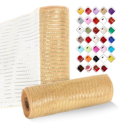 ICOSHOW 2 Rollen Netzband für Kränze, 25,4 cm x 9,2 m, Kranz, Netzrollen mit Metallfolie für Ostern, Weihnachten, Party, Hochzeit, Heimdekoration, Bastelprojekte und Geschenkverpackungen (Champagner) ICOSHOW 2 Rollen Netzband für Kränze, 25,4 cm x 9,2 m, Kranz, Netzrollen mit Metallfolie für Ostern, Weihnachten, Party, Hochzeit, Heimdekoration, Bastelprojekte und Geschenkverpackungen (Champagner) von ICOSHOW